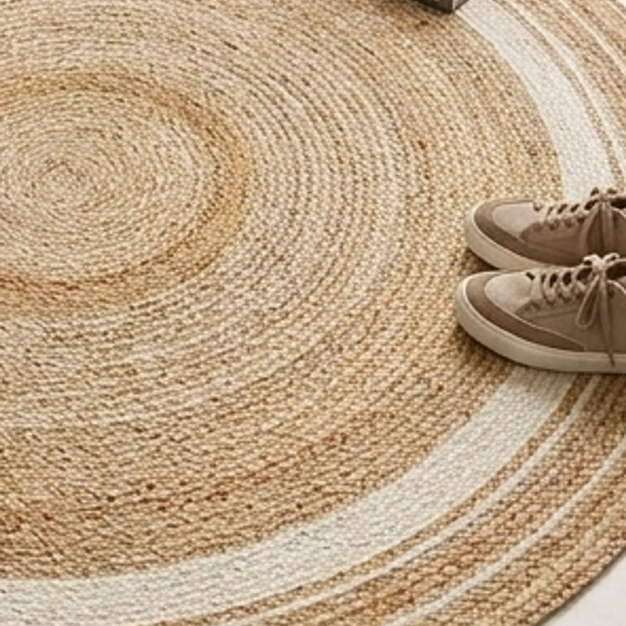 Round Jute Rug — scale reference beside a complementary prop