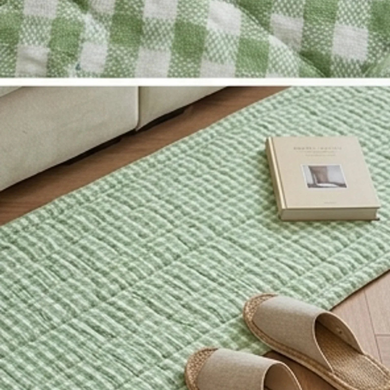 Green Gingham Sofa Protector & Rug Set - Cozy Living Room Decor — scale reference beside a complementary prop