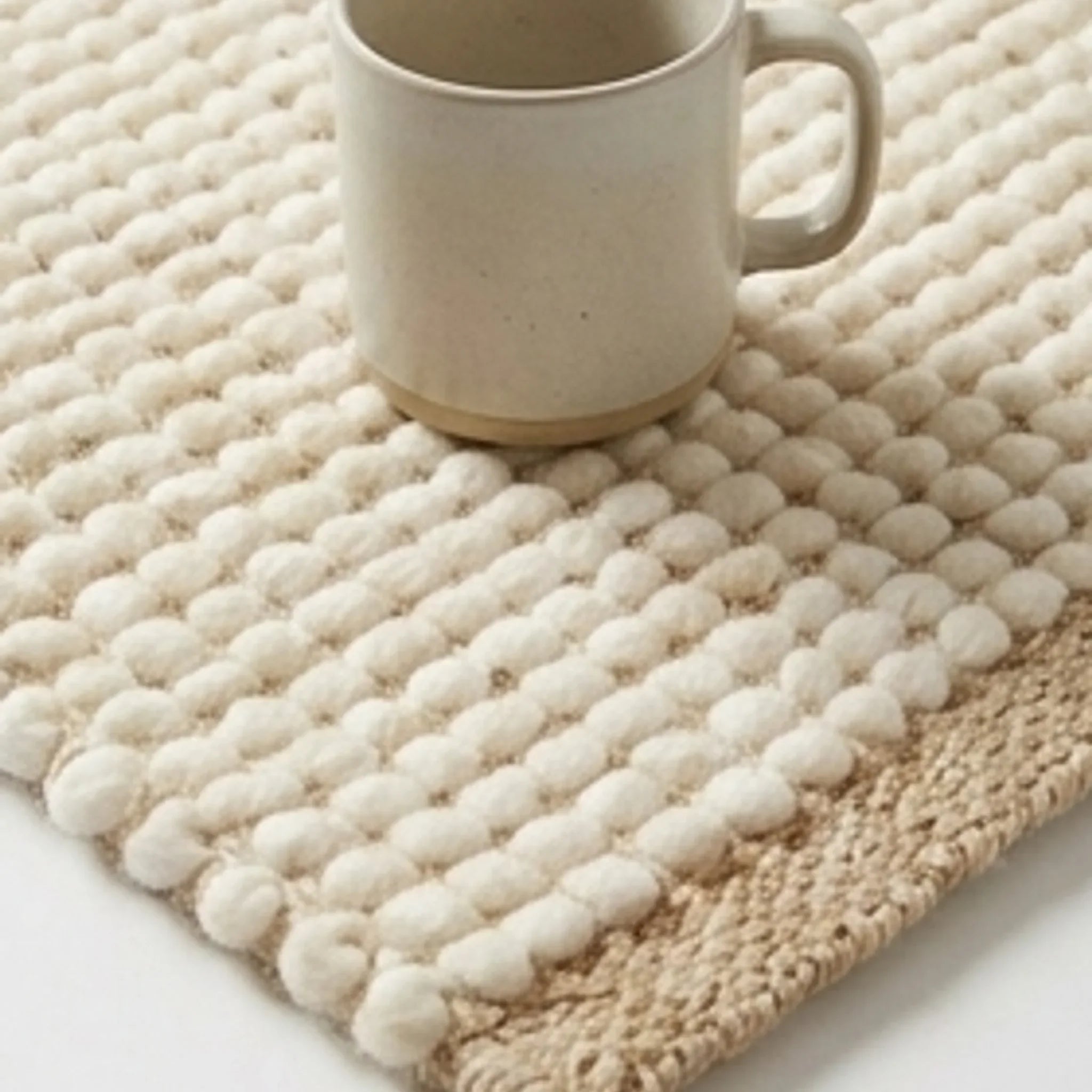 Wool Handwoven Cream Rug — scale reference beside a complementary prop