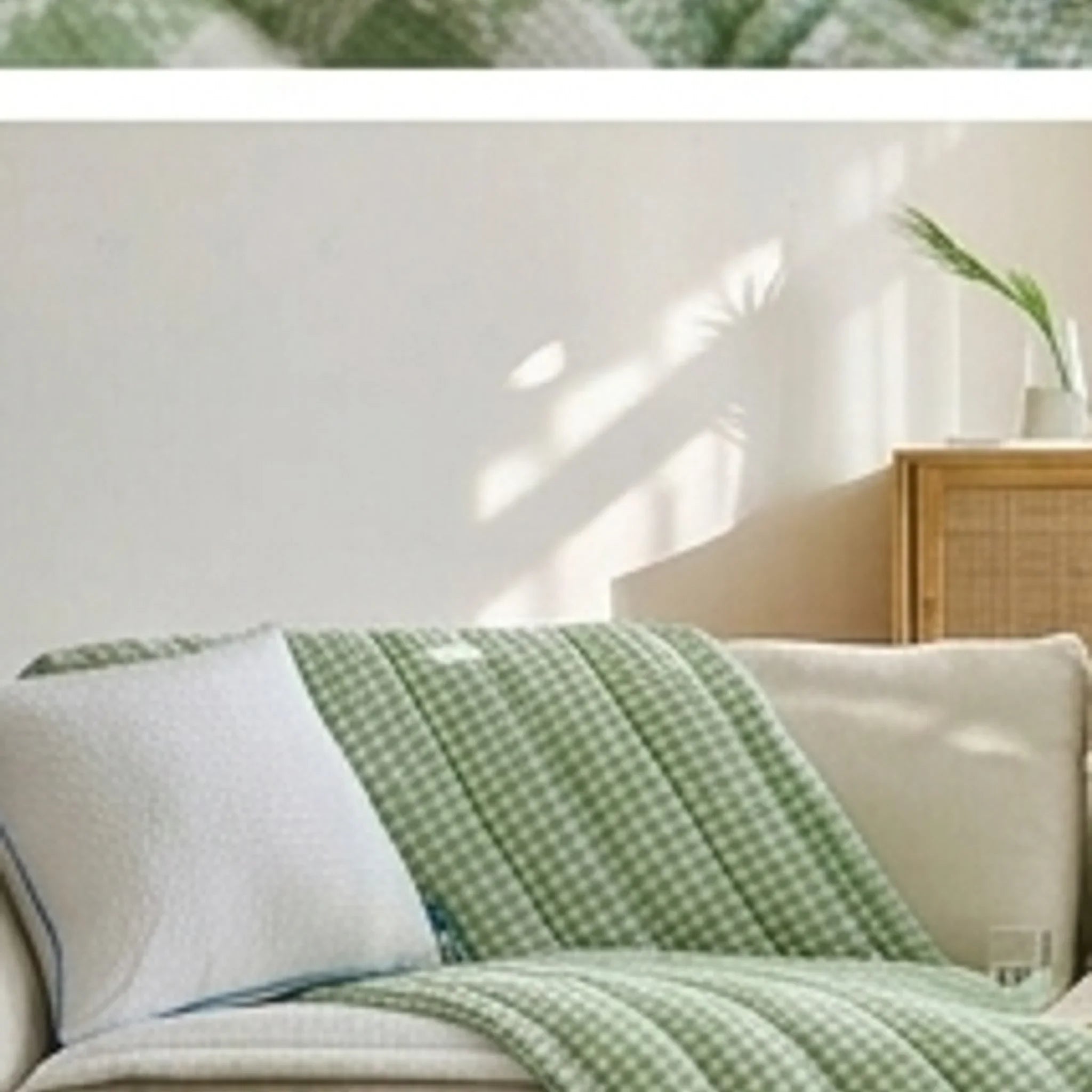 Green Gingham Sofa Protector & Rug Set - Cozy Living Room Decor — scale reference beside a complementary prop