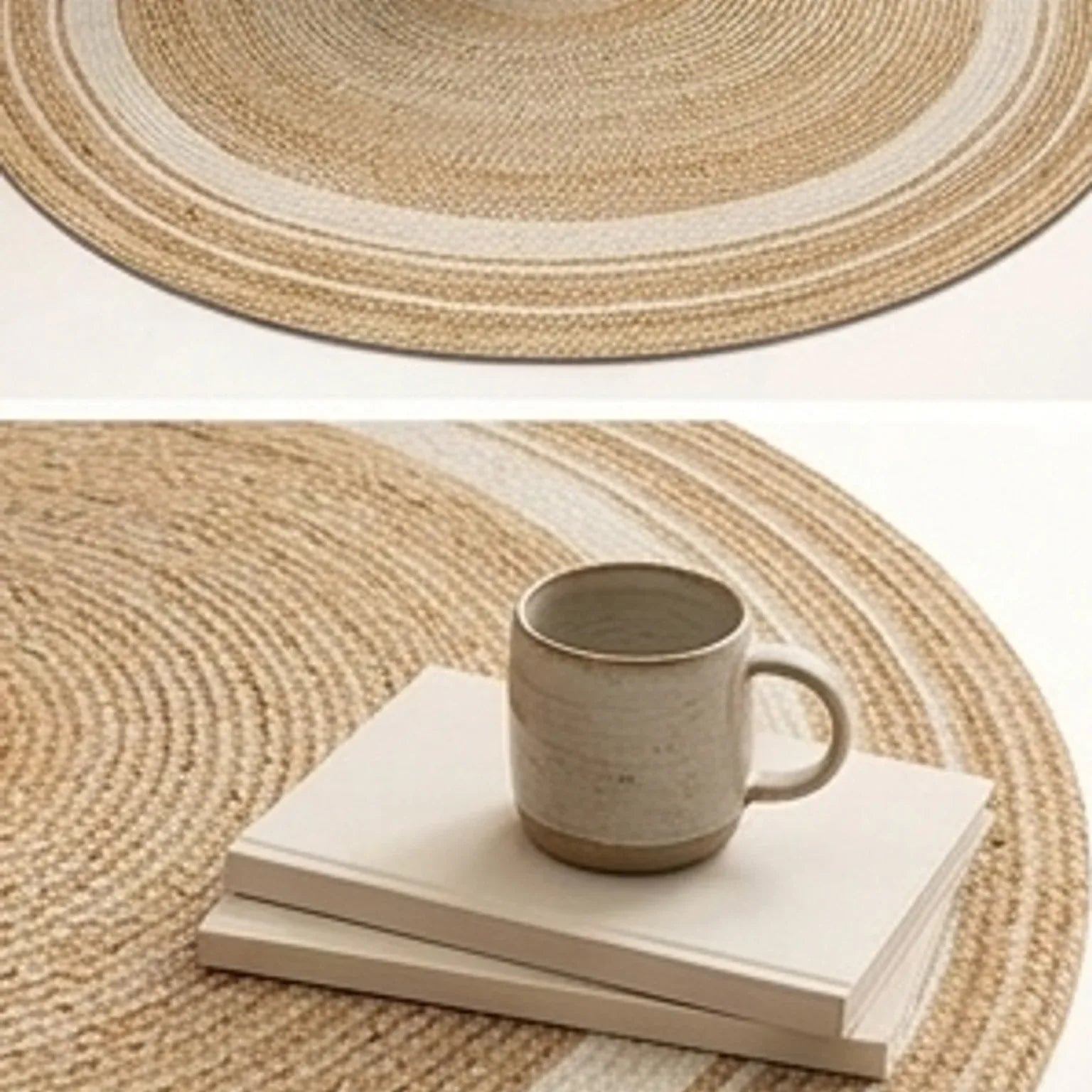 Round Jute Rug — scale reference beside a complementary prop