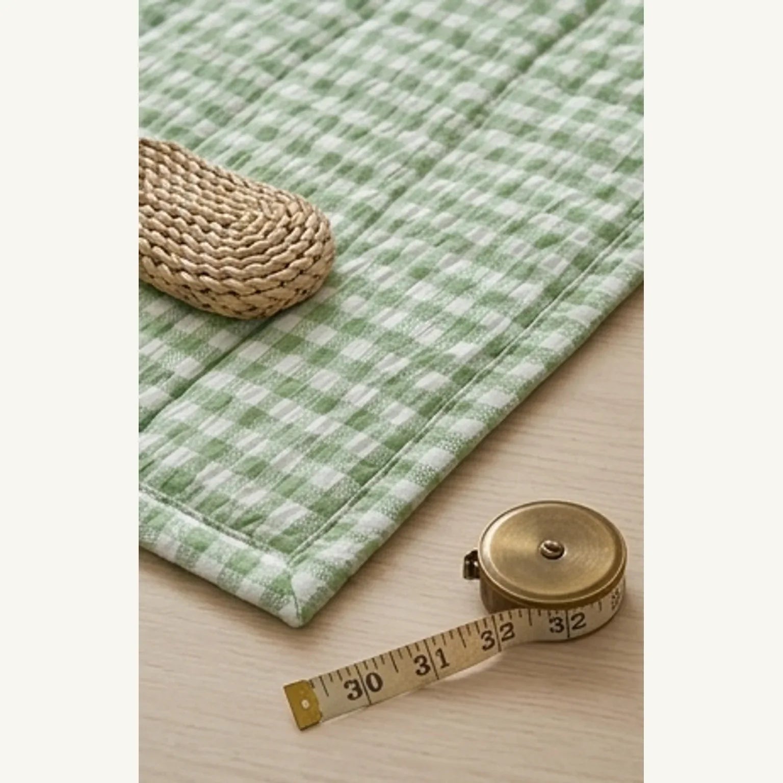 Green Gingham Sofa Protector & Rug Set - Cozy Living Room Decor — scale reference beside a complementary prop