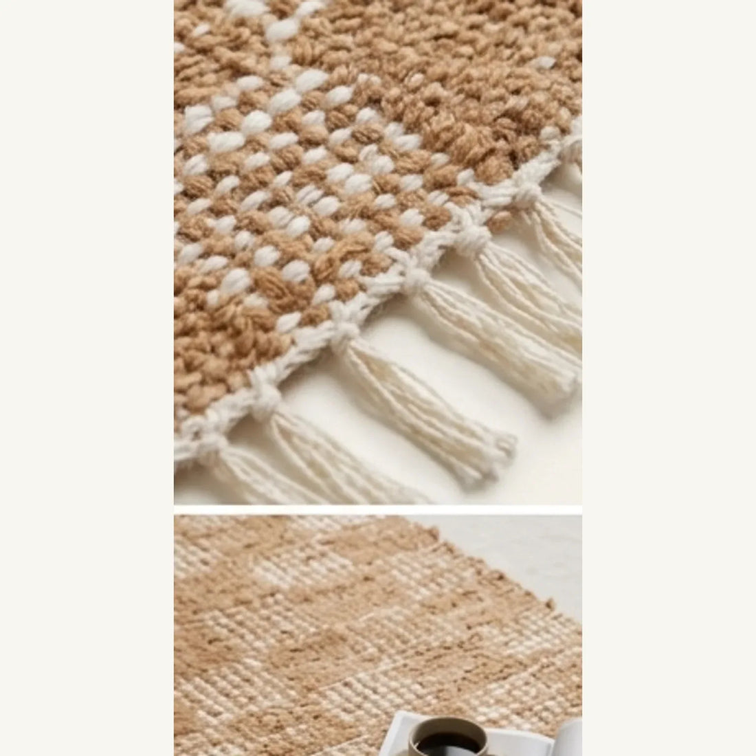 Handwoven Cotton Checkered Rug  2.3x4.6 — scale reference beside a complementary prop