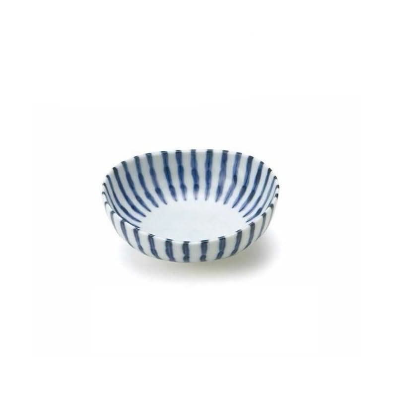 Blue and white striped ceramic bowl, Made In Japan
