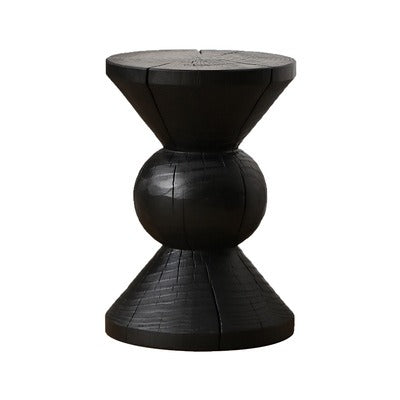 Black wooden stool with turned base.