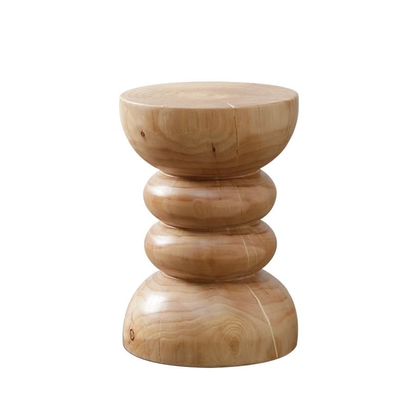 Natural wood solid stool with carved details, customizable size home decor.