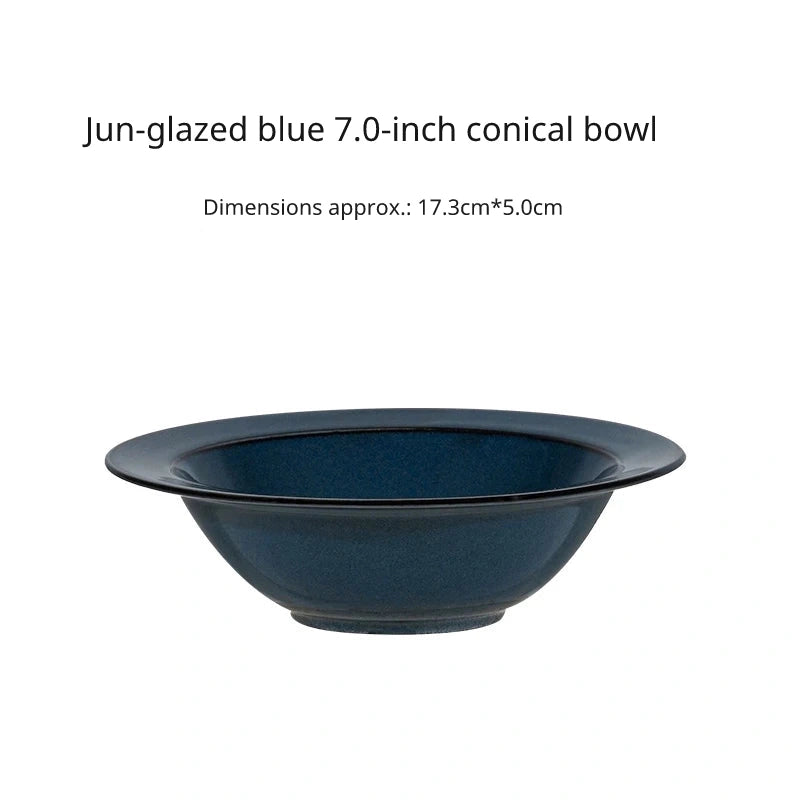 Deep blue 7.0 inch ceramic soup or pasta bowl with a wide, flat brim (hat shape).