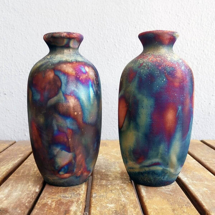 2 Pack Koban Ceramic Raku Vases with Water Tube by RAAQUU