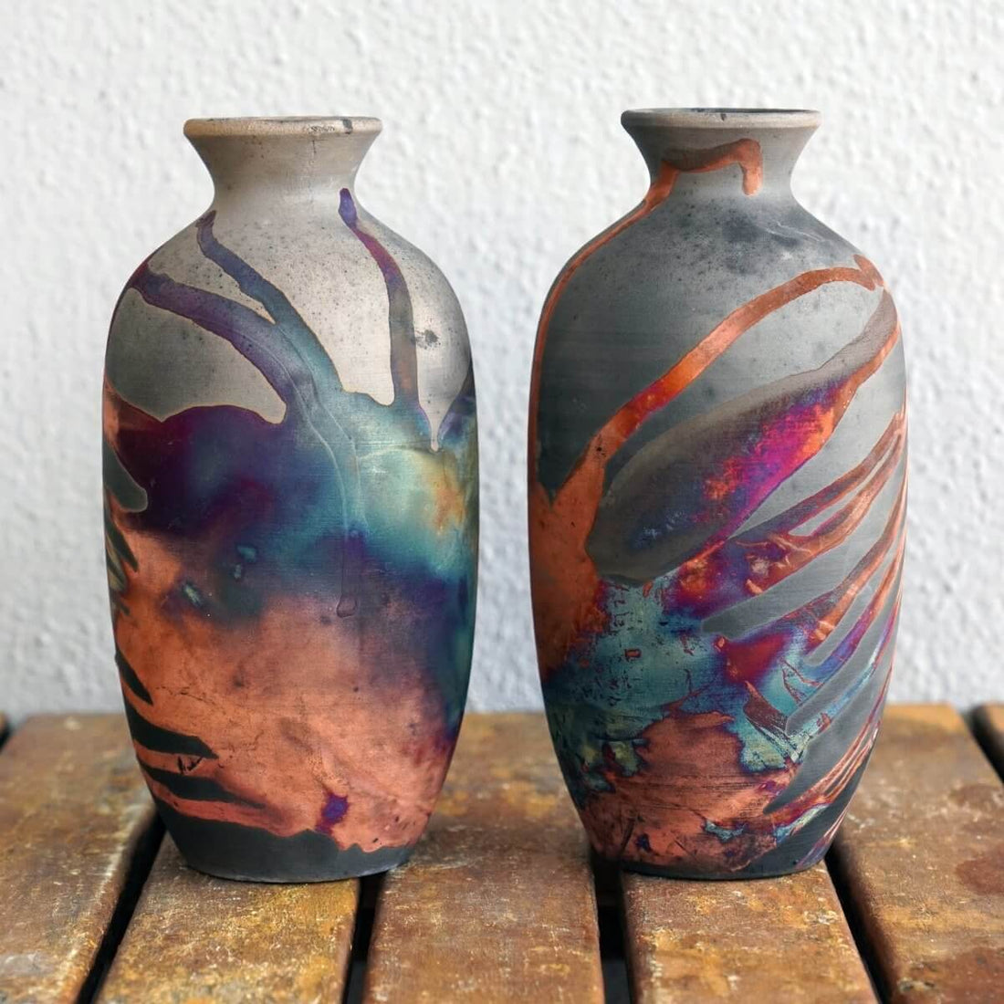 2 Pack Koban Ceramic Raku Vases with Water Tube by RAAQUU