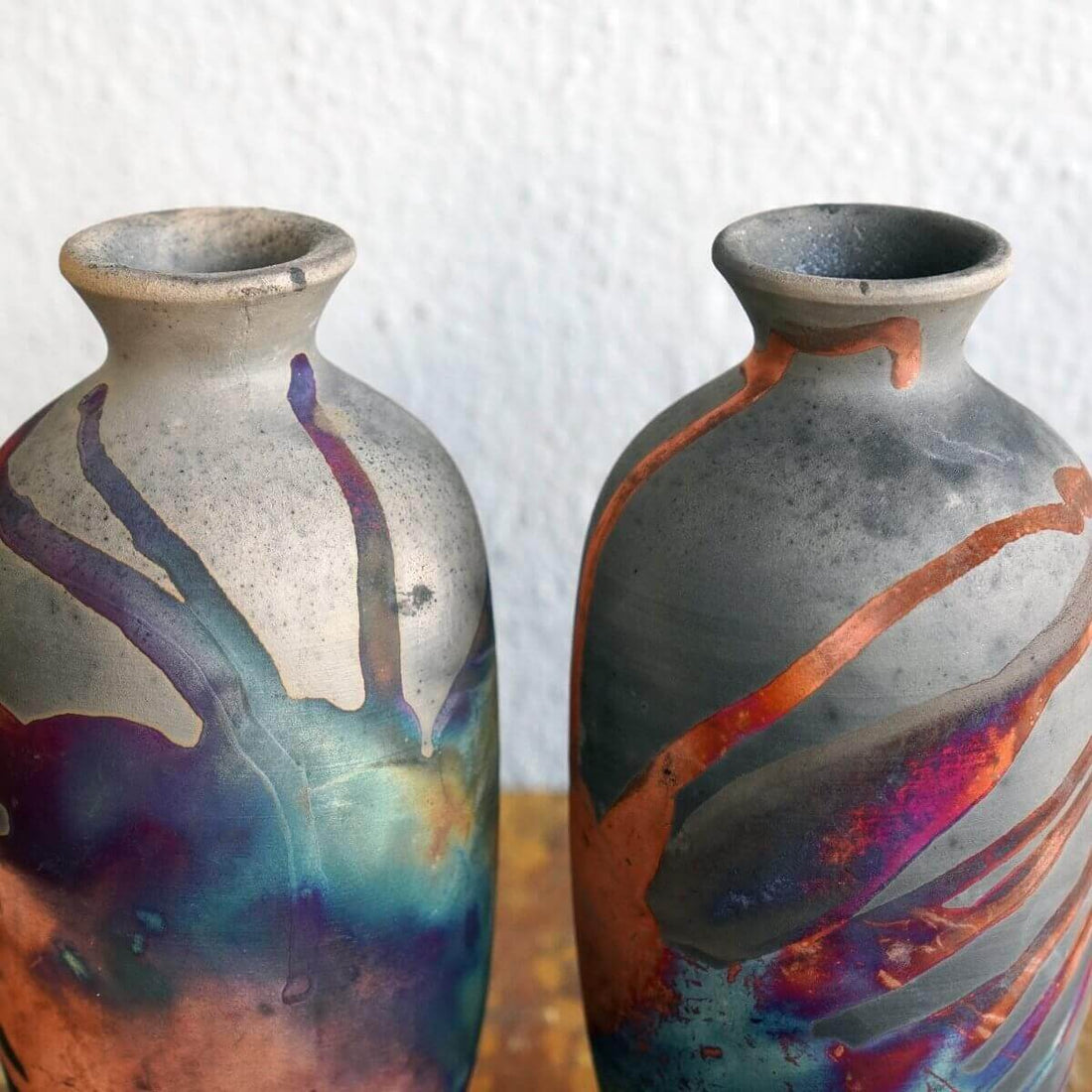 2 Pack Koban Ceramic Raku Vases with Water Tube by RAAQUU