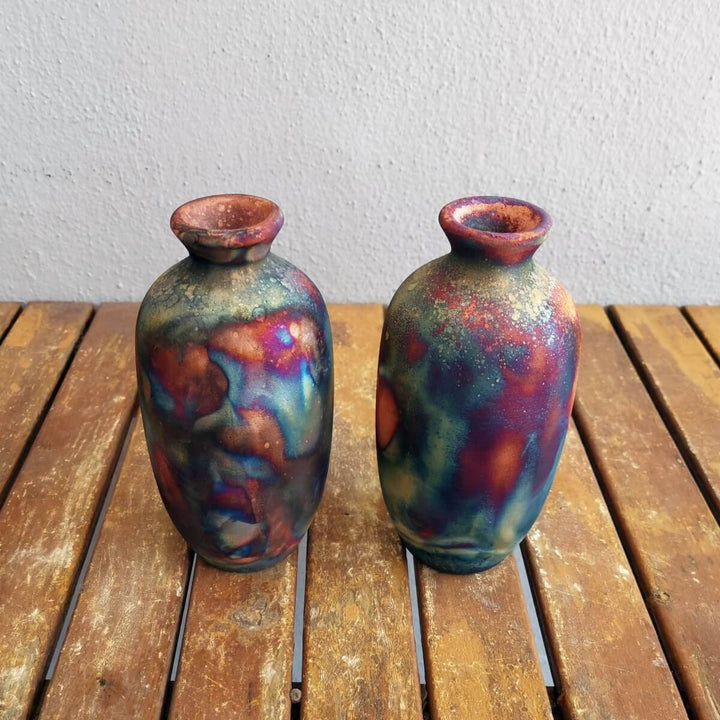 2 Pack Koban Ceramic Raku Vases with Water Tube by RAAQUU