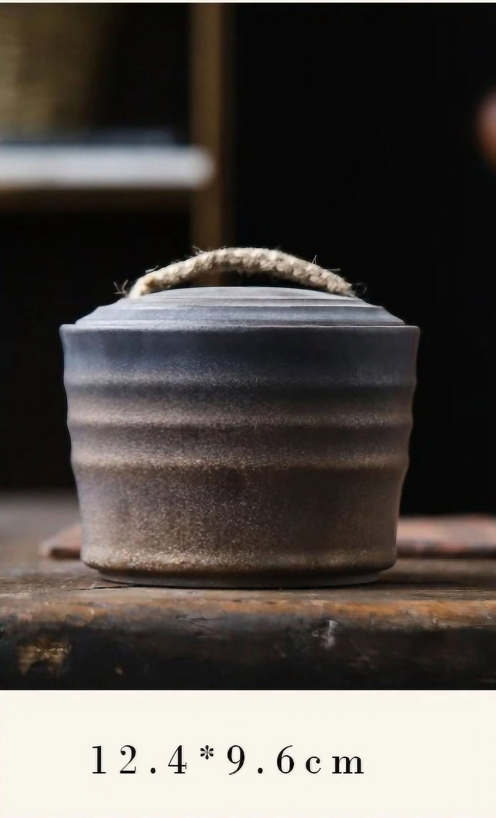 Wabi-Sabi ceramic bucket jar with airtight lid, natural texture, for tea, coffee, sugar, spices.