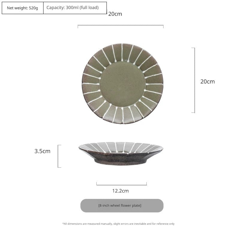 Side view of the 8-inch flat plate from Image 8, showing its shallow profile, 12.2cm base.