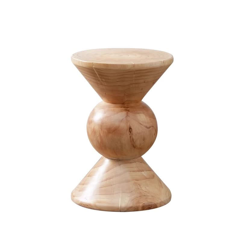 Solid wood stool with hourglass shape and natural wood grain. Customizable size.