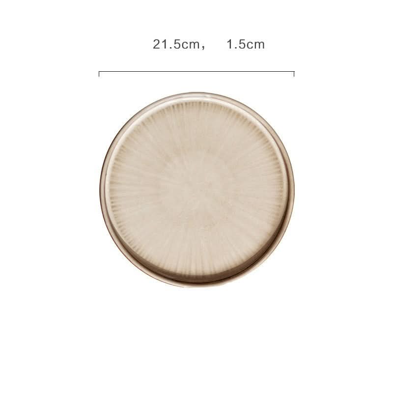 Flat Ceramic Glazed Plate, kiln glazed, neutral tone, simple tableware for home decor.