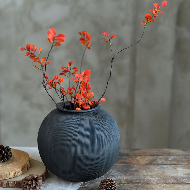 Black Ceramic Vase, Textured