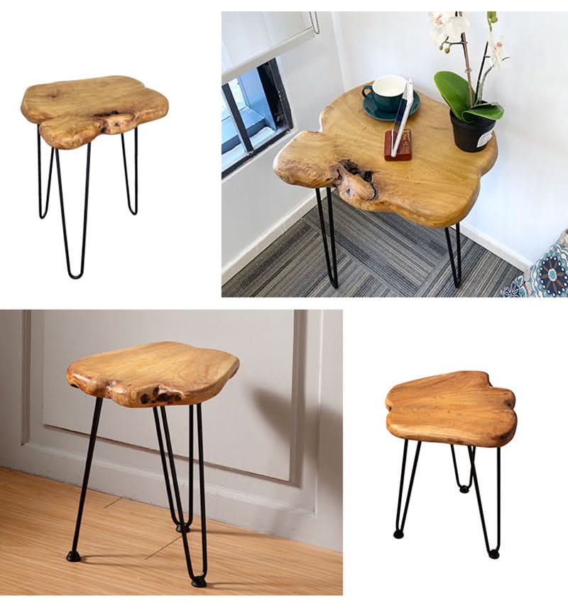 Blak Hom Hand Made Natural Edge Solid Wood Side Table with black hairpin legs.