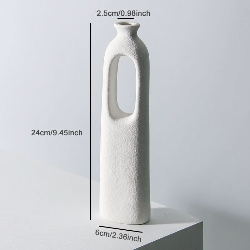 White textured ceramic 2x1 Nordic hollow vase for dried flowers, modern home decor.