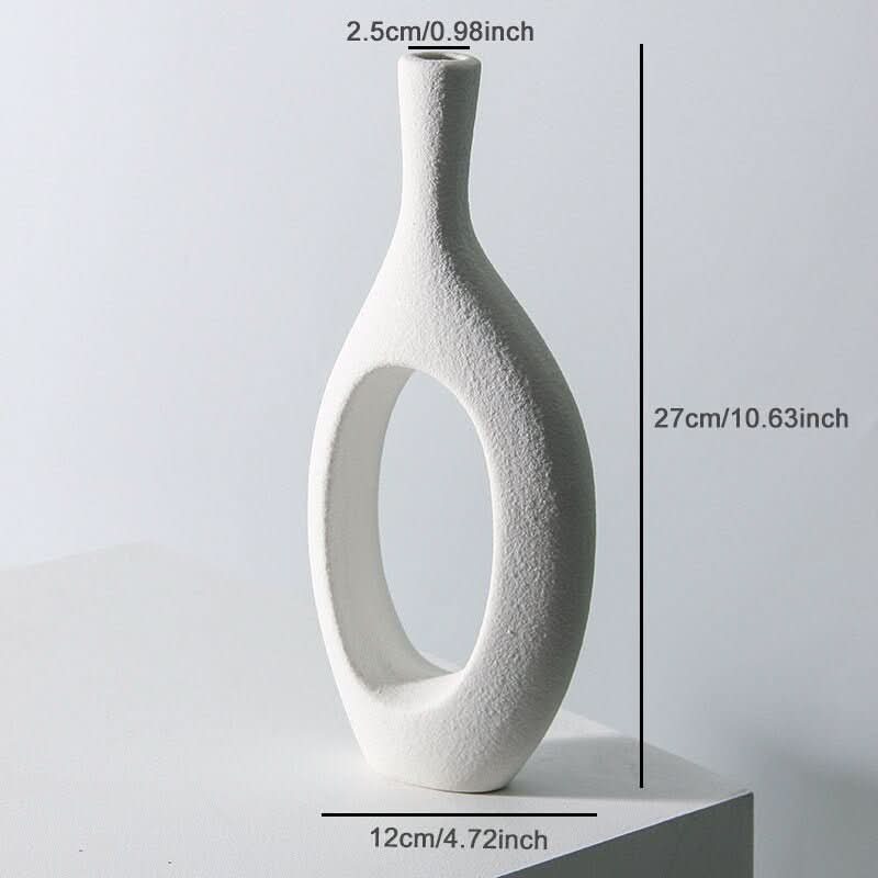 White 2x1 Nordic hollow vase for dried flowers, textured ceramic home decor.