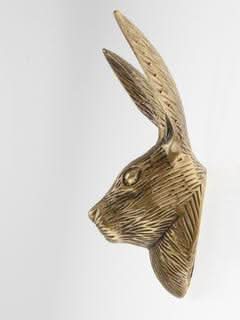 Brass hare wall hook, antique gold, detailed design, home decor.