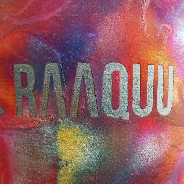 Two RAAQUU Tsuri ceramic vases with personalized text in a variety of colorful raku finishes.
