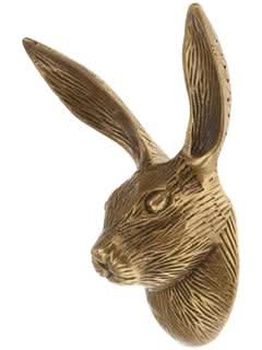 Brass Hare Wall Hook - antique gold finish, detailed rabbit head home decor.