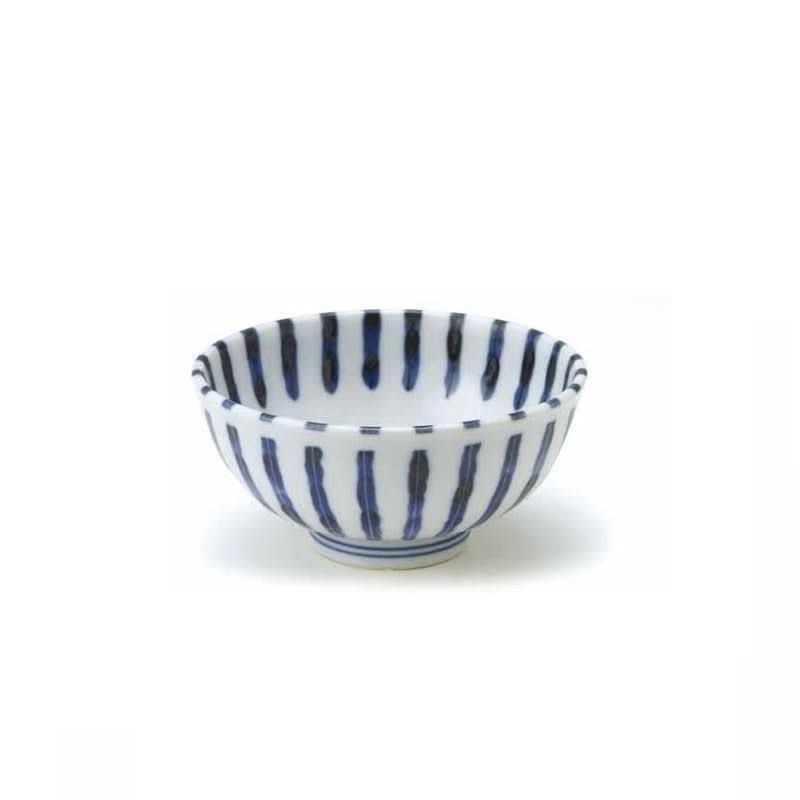 White bowl with blue stripes, Made In Japan. Home Decor ceramic.