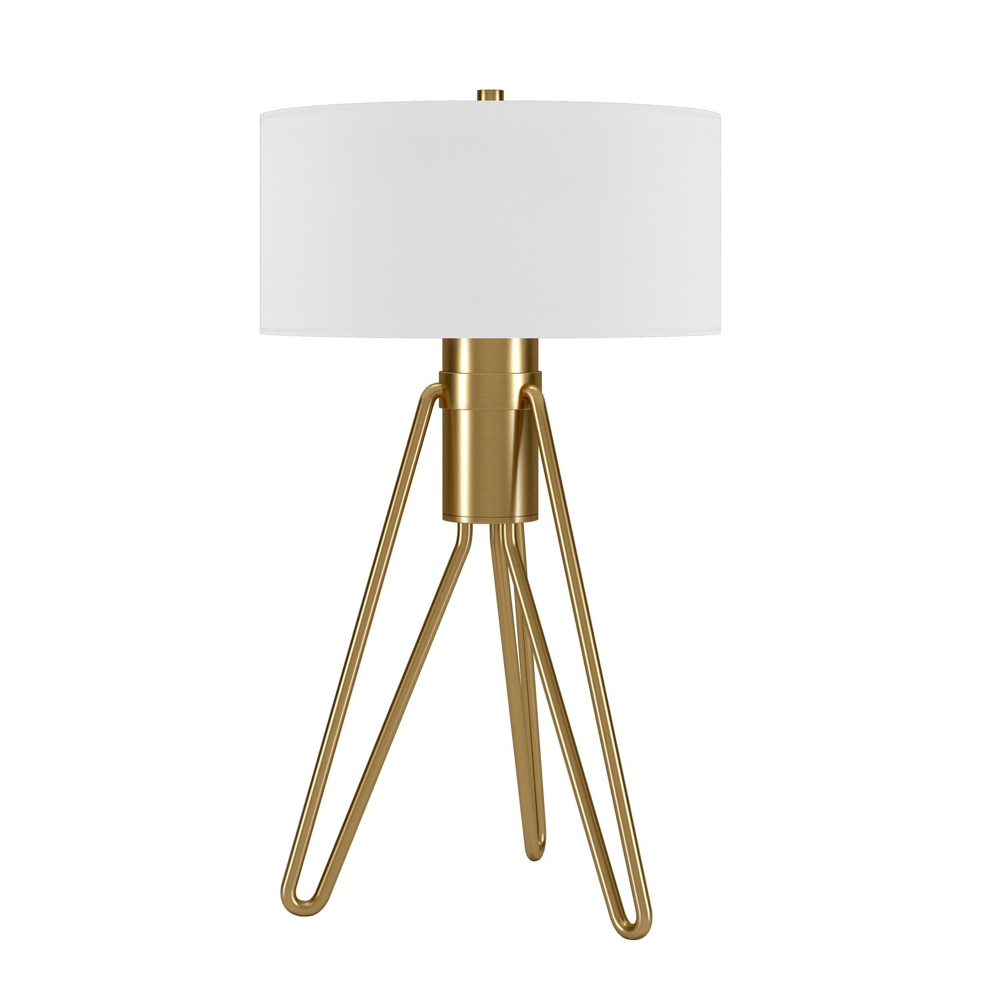 Mid Century Table Lamp Brass Tripod with white shade.