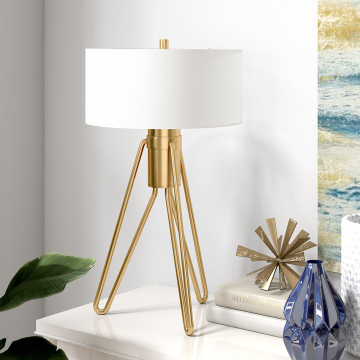 Mid Century Table Lamp Brass Tripod