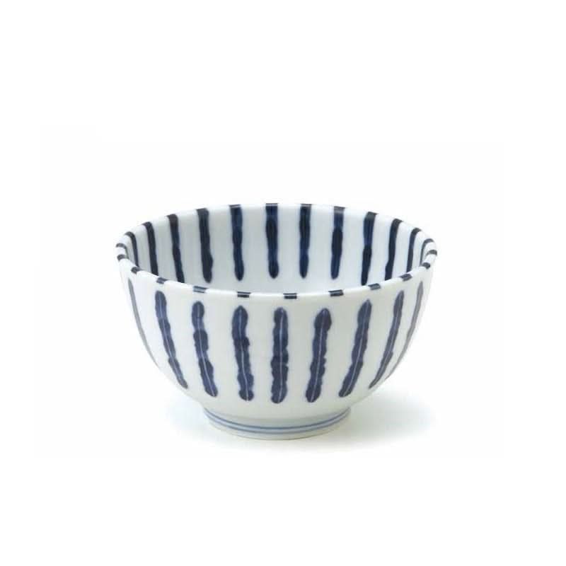 Blue and white striped ceramic bowl, Made In Japan