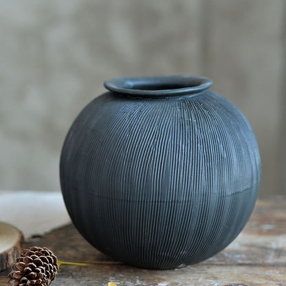 Black Ceramic Vase, Textured
