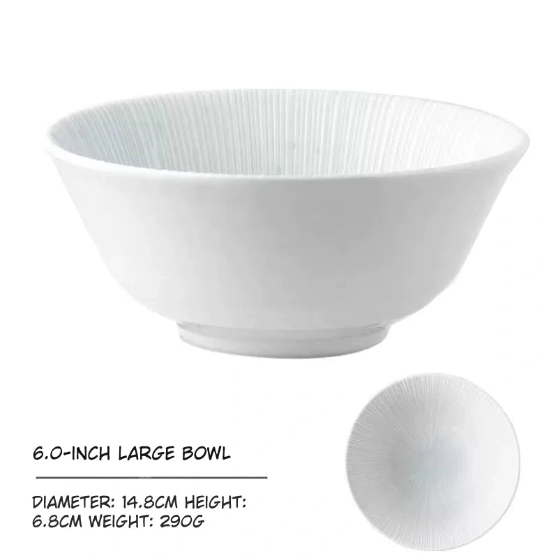6.0 inch large bowl, 14.8cm diameter, 6.8cm high, 290g weight, white textured bowl.