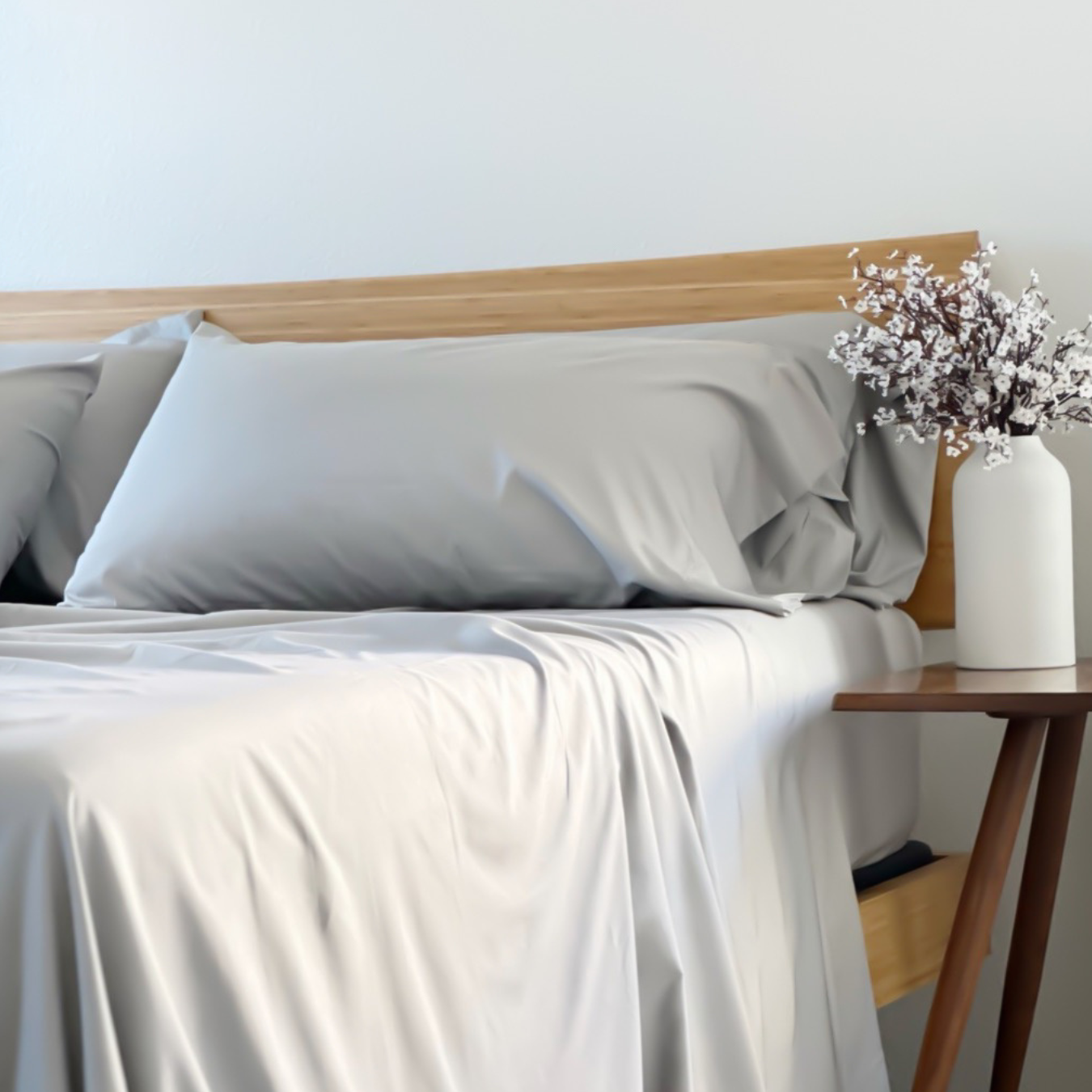 Gray bamboo pillowcase set, copper infused for comfort and hygiene.