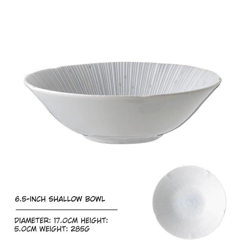 6.5 inch shallow bowl dimensions: 17.0cm dia, 5.0cm high, 285g weight.