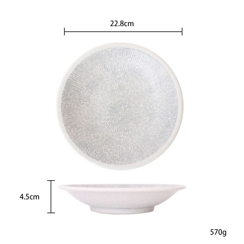 Japanese Pottery Tableware 9" - White ceramic bowl with textured silver inner pattern.
