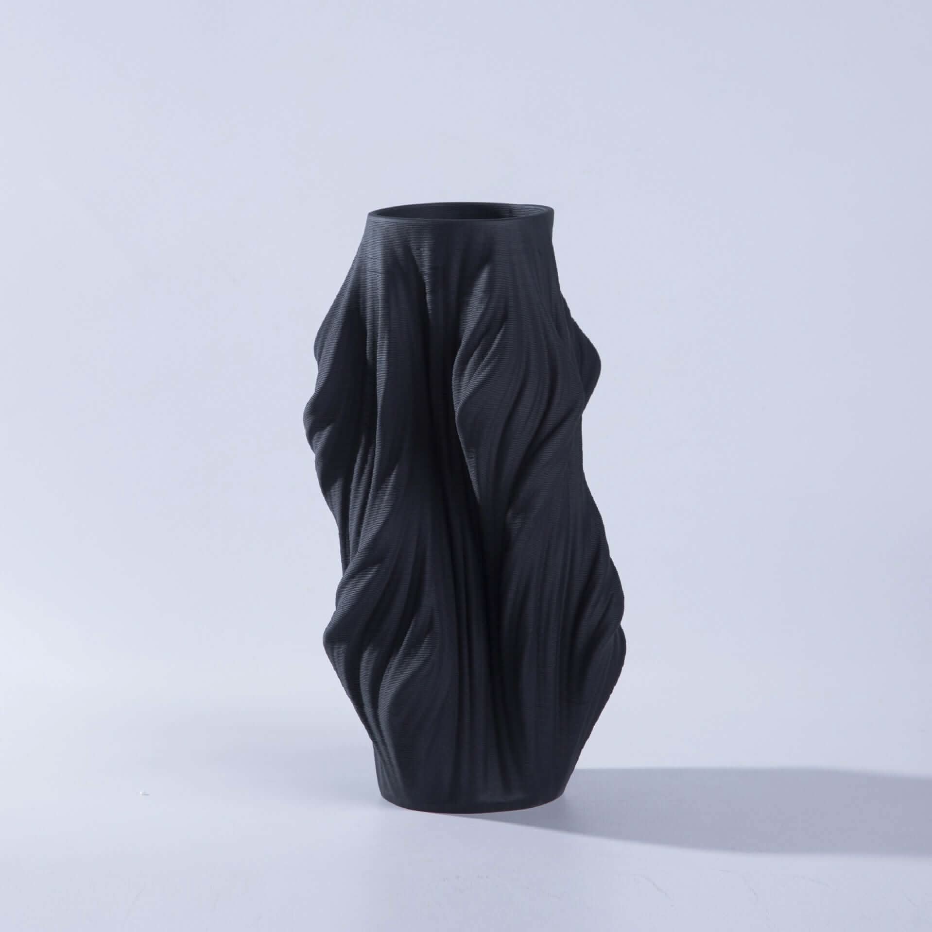 Dark gray 3D Printed Vase Made of Ceramic, abstract sculptural home decor