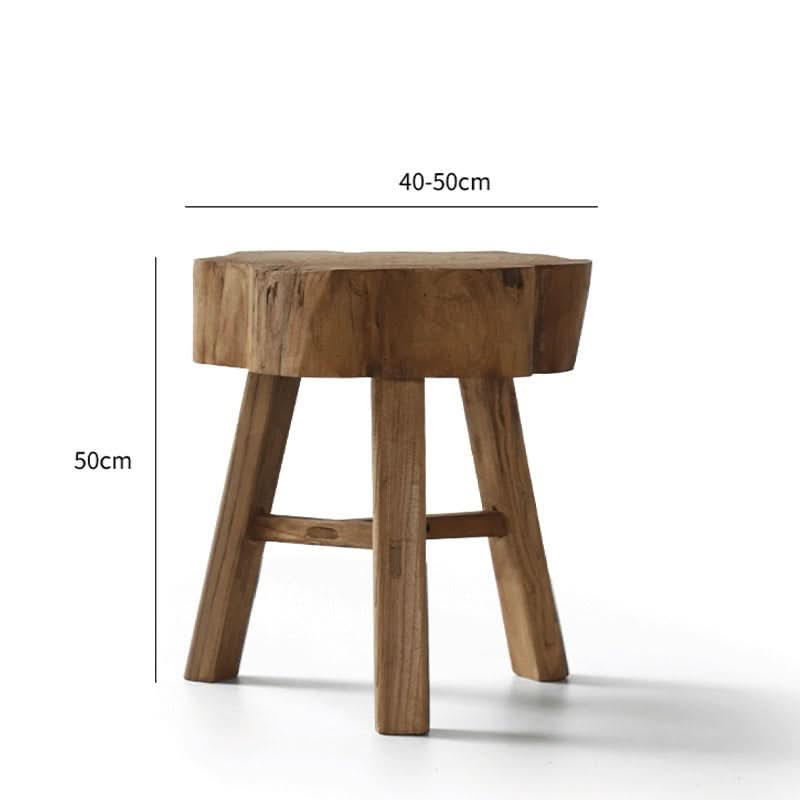 Natural Elm Solid Wood Stool, rustic wood grain, 50cm height, 40-50cm width