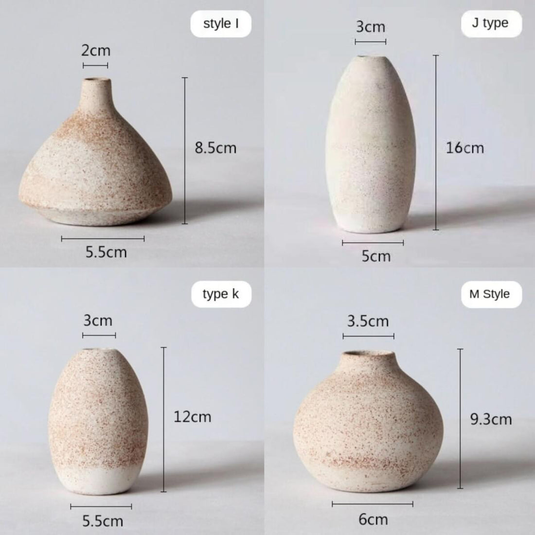 Small cream ceramic vase with speckled texture, perfect for displaying flowers or pampas grass.