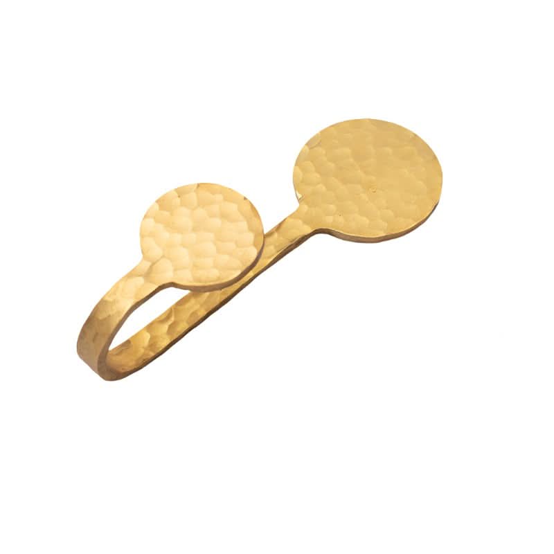 Hammered brass wall hook with a unique double disc design. Home decor accent.