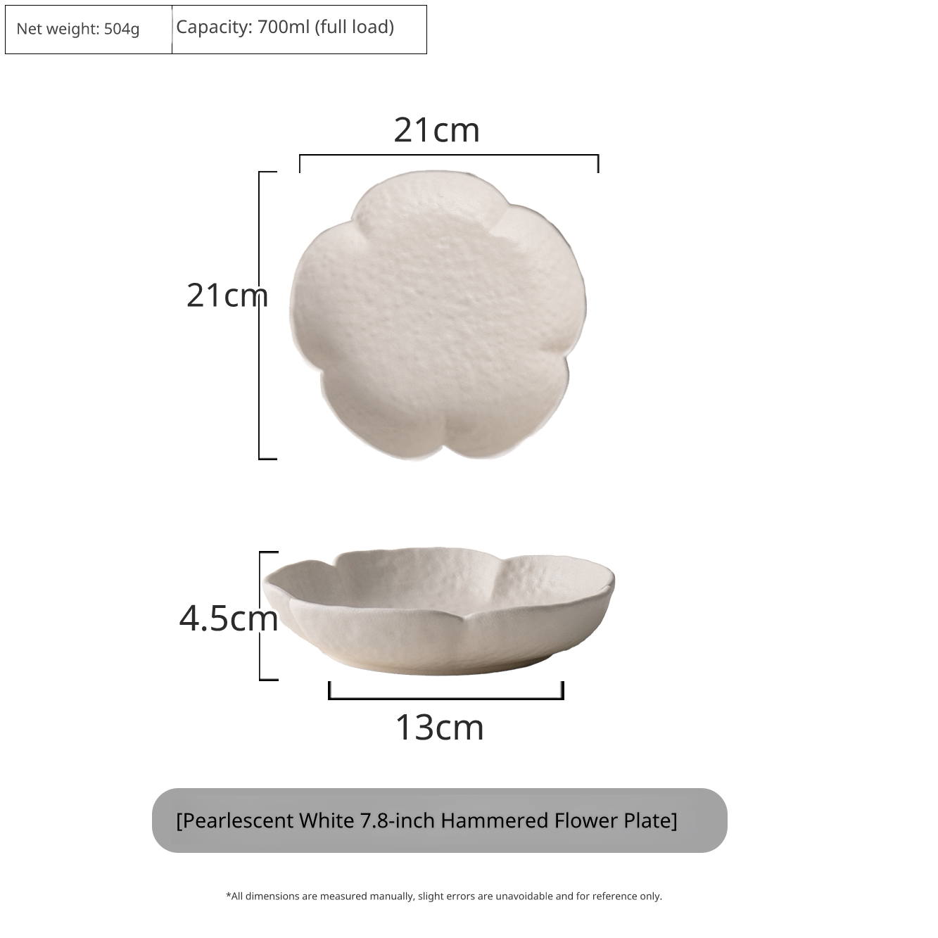 7.8-inch Pearl White dimpled flower-shaped ceramic serving plate, soft irregular edges.