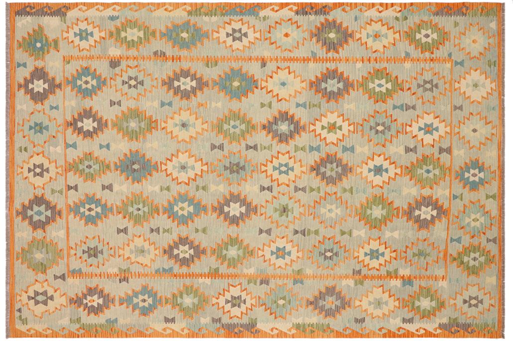 Turkish Bohemian Jade Hand-Woven Kilim Rug - 8'3'' x 9'7'' by Bareens Designer Rugs