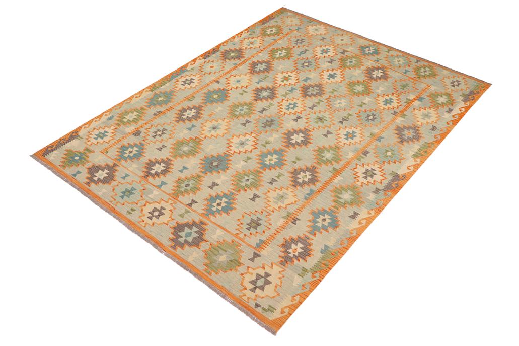 Turkish Bohemian Jade Hand-Woven Kilim Rug - 8'3'' x 9'7'' by Bareens Designer Rugs