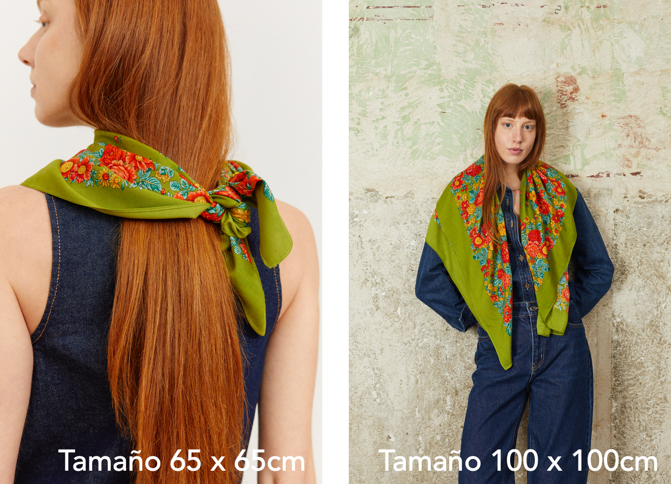 Olive Green Floral Portuguese Scarf