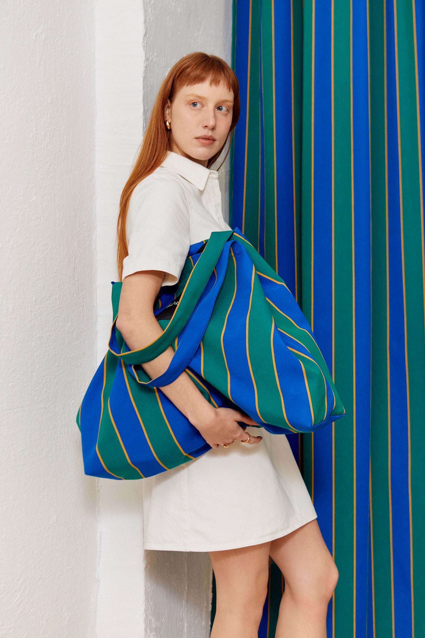 Maxi striped canvas shopper bag