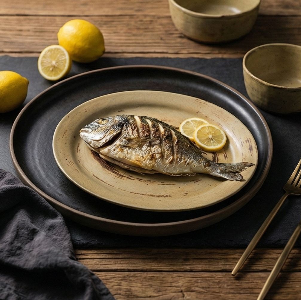 Handmade Maki Kintsugi Ceramic Serving Plate - Rustic Japanese Style