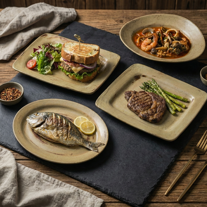 Handmade Maki Kintsugi Ceramic Serving Plate - Rustic Japanese Style