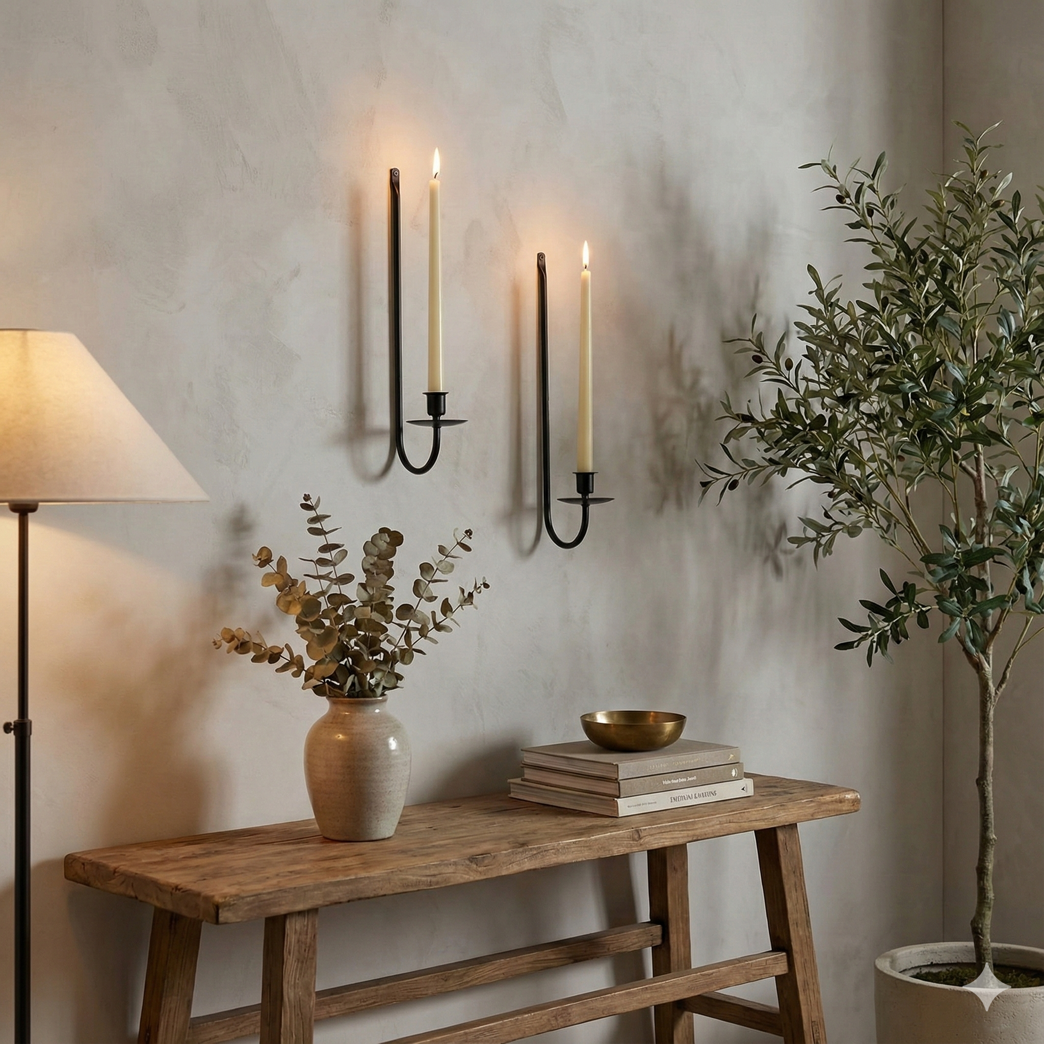 Modern Gold Metal Wall Sconce Candle Holder 2 Set - Minimalist Decor for Living Room, Bedroom, or Entryway