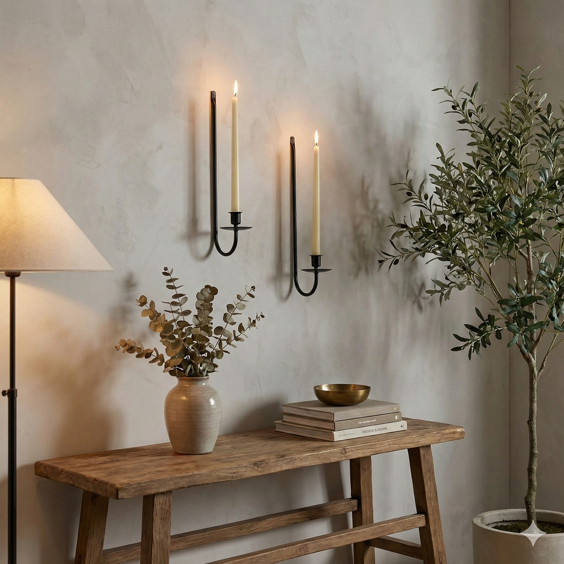 Modern Gold Metal Wall Sconce Candle Holder 2 Set - Minimalist Decor for Living Room, Bedroom, or Entryway