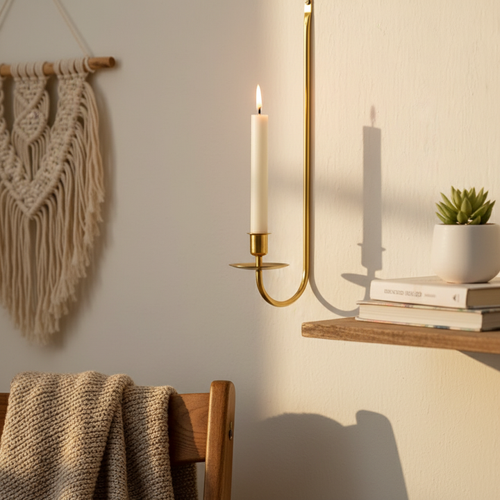 Modern Gold Metal Wall Sconce Candle Holder 2 Set - Minimalist Decor for Living Room, Bedroom, or Entryway