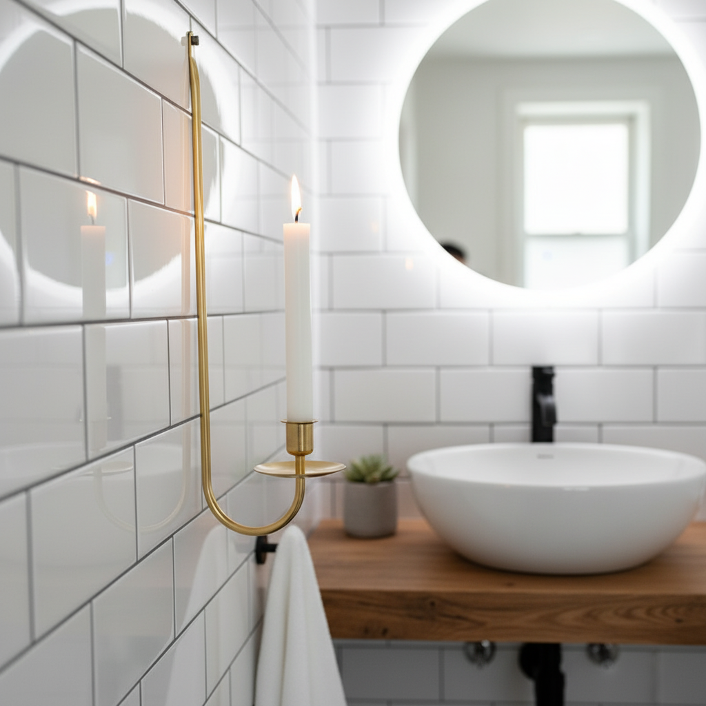 Modern Gold Metal Wall Sconce Candle Holder 2 Set - Minimalist Decor for Living Room, Bedroom, or Entryway